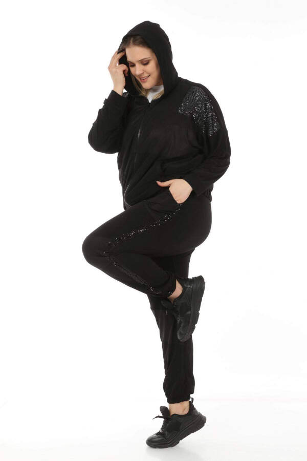 Sequin Detail Plus Size Tracksuit Black - 4