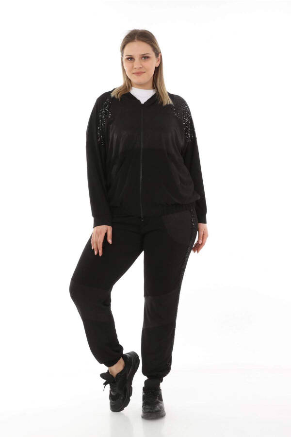 Sequin Detail Plus Size Tracksuit Black - 6