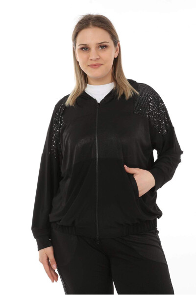 Sequin Detail Plus Size Tracksuit Black - 7