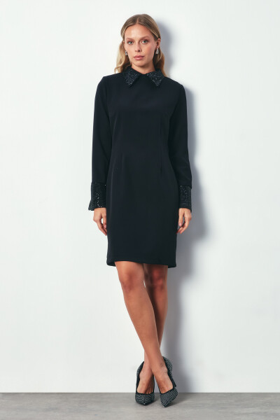 Sequin Detailed Mini Dress - BLACK - 1