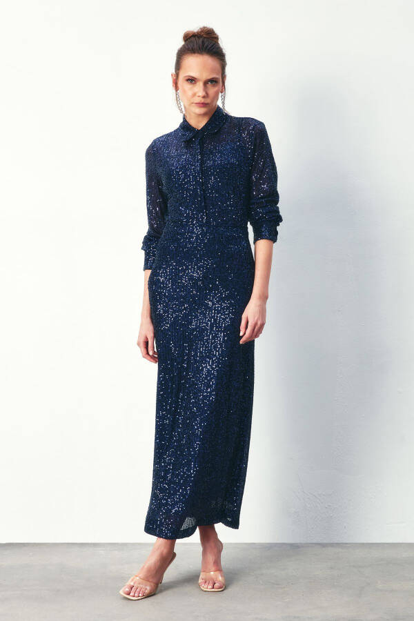 Sequin Relaxed Shirt - NAVY - 4