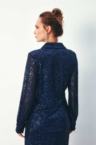 Sequin Relaxed Shirt - NAVY - 5