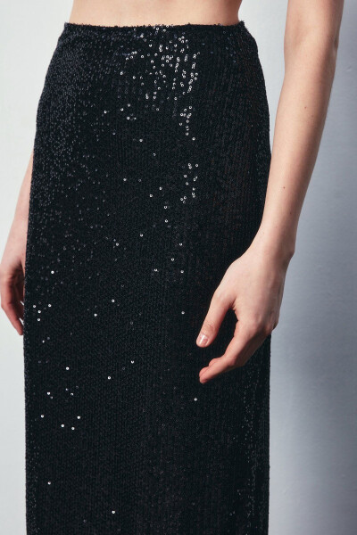 Sequined Long Skirt - BLACK - 6