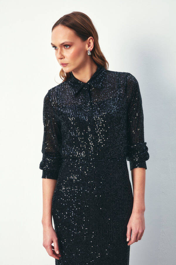 Sequined Oversized Shirt - BLACK - 2