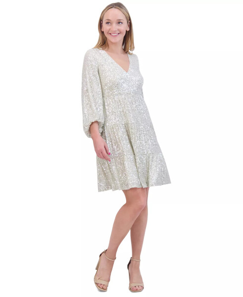 Sequinned Tiered Fit & Flare Dress Silver - 3