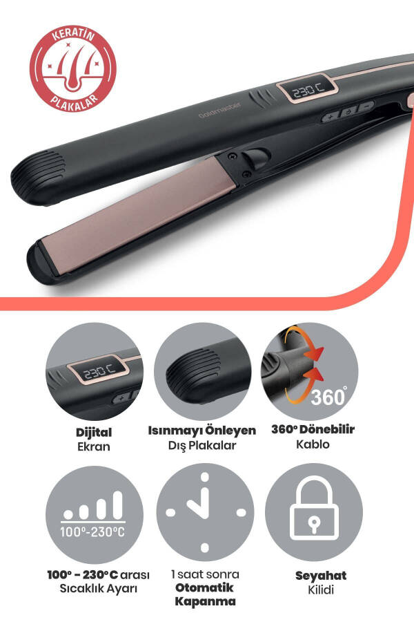 Serra Digital Display Keratin Ceramic Thin Plate Hair Straightener and Styler - 27