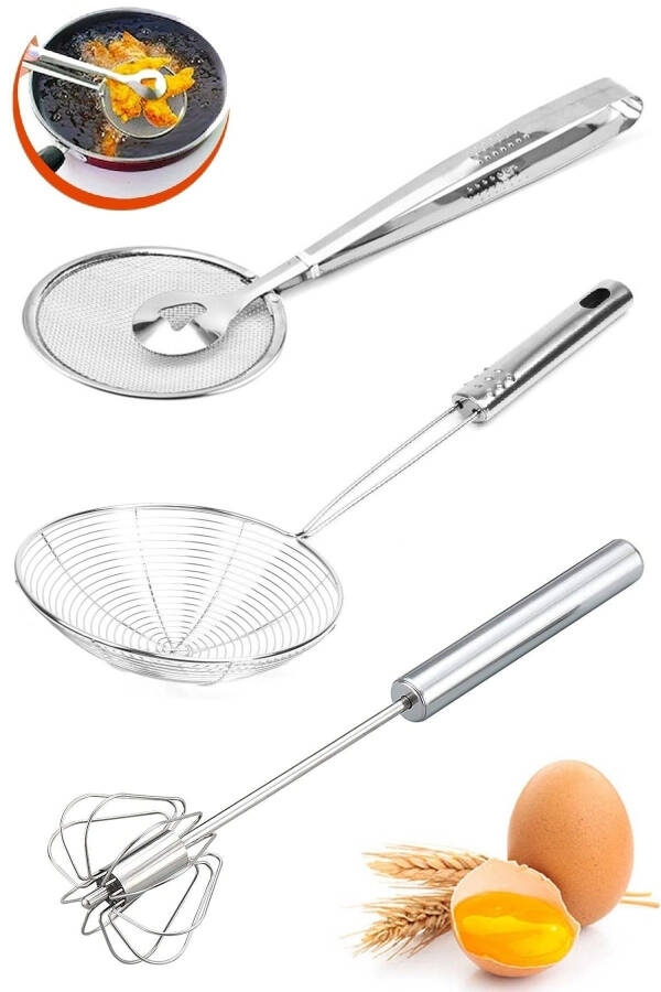 Serving Set Ladle Colander Steel Tongs Colander Strainer Deep Fryer Oil Filter Steel Egg Whisk Wire - 5