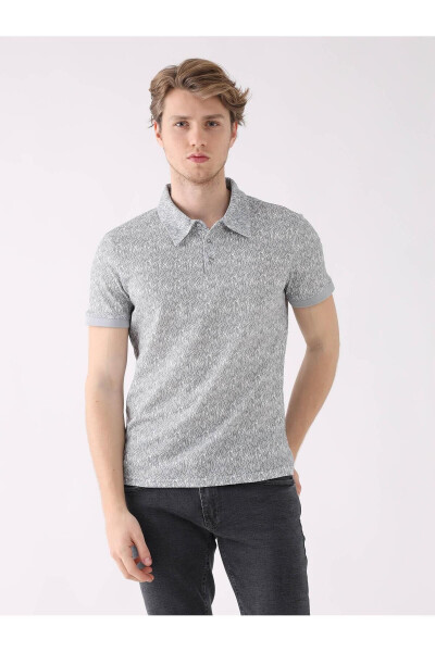 Серый мужской экстра-slim fit поло с рисунком в стиле casual - 94306 - 8