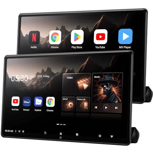 Seventour 15.6 inç 4K Android Taşınabilir Araç TV Başlık Monitörü Tablet, Araç Arka Koltuk için, Telefon Kablosuz Yansıtmayı Destekler Dokunmatik Ekran, WiFi/Bluetooth/HDMI/USB/AV Girişi/FM/Airplay Video Oynatıcı ile - 1