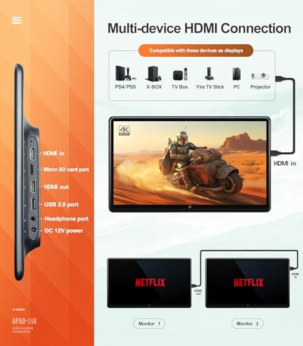 Seventour 15.6 inç 4K Android Taşınabilir Araç TV Başlık Monitörü Tablet, Araç Arka Koltuk için, Telefon Kablosuz Yansıtmayı Destekler Dokunmatik Ekran, WiFi/Bluetooth/HDMI/USB/AV Girişi/FM/Airplay Video Oynatıcı ile - 4