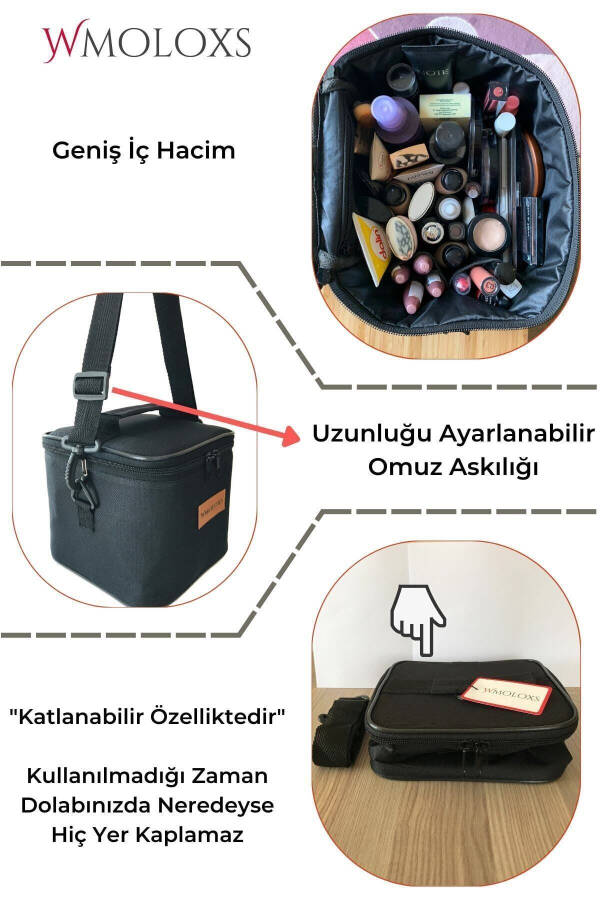 Seyahat Tipi Isı Yalıtımlı Kozmetik Makyaj Çantası Organizer Büyük Makyaj Düzenleyici Çanta Siyah - 5