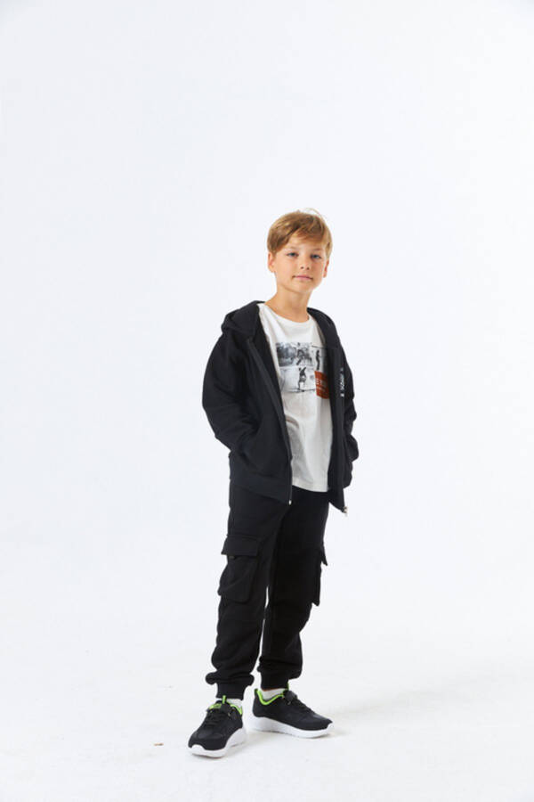 (SGE-1362) SERBEND KIDS BASKILI KAPÜŞONLU FERMUARLI ERKEK ÇOCUK OKUL SWEATSHIRT - 6