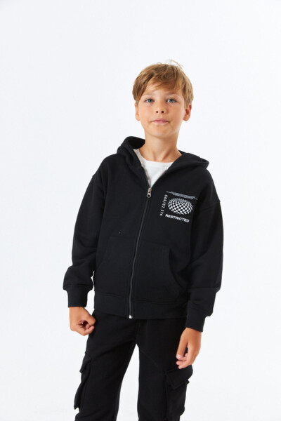 (SGE-1362) SERBEND KIDS BASKILI KAPÜŞONLU FERMUARLI ERKEK ÇOCUK OKUL SWEATSHIRT - 9