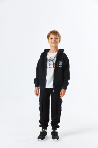 (SGE-1362) SERBEND KIDS BASKILI KAPÜŞONLU FERMUARLI ERKEK ÇOCUK OKUL SWEATSHIRT - 3