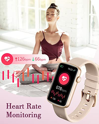 SHANG WING Smart Watches for Women Compatible with iPhone Android Phones, LYNN2 Slim Women's Watch Fitness Tracker Digital Watch with Heart Rate Monitor Pedometer Step/Sleep Tracker Waterproof Pink - 5