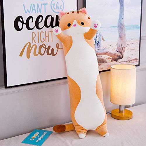 Shangman Sevimli Peluş Kedi Bebek Sevimli Karikatür Yumuşak Doldurulmuş Yavru Uzun Atış Uyku Yastığı Oyuncak Hediye Çocuklar Kız Arkadaş Çok Boyutlu (Kahverengi, 50cm/19.6in) - 32