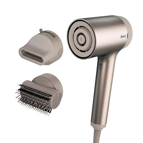 Shark HD112BRN Hair Blow Dryer HyperAIR Ionic Hair Dryer with 2-in-1 Concentrator and Styling Attachments, Auto Presets, Rotatable Hot Air Brush, No Heat Damage, Ionic, Stone - 1