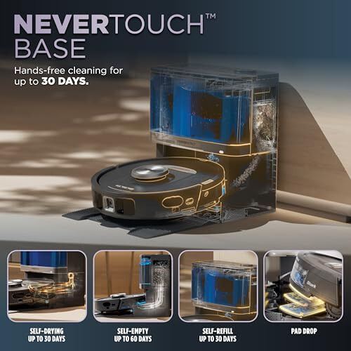 Shark Robot Vacuum & Mop Combo, PowerDetect NeverTouch, Self-Emptying & Self-Refilling, 60-Day Debris Capacity, 30-Day Refill Tank, Pad Dry, 5 Intelligent PowerDetect Cleaning Technologies, RV2820YE - 2