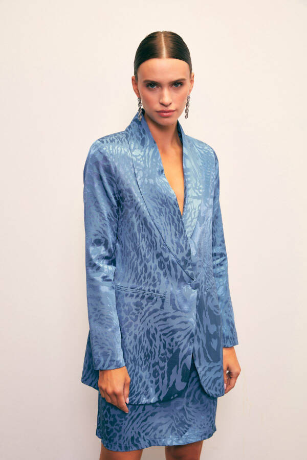 Shawl Collar Patterned Jacket - INDIGO - 1