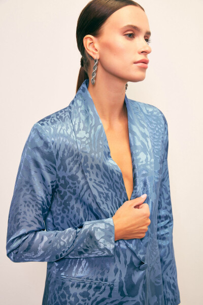 Shawl Collar Patterned Jacket - INDIGO - 2