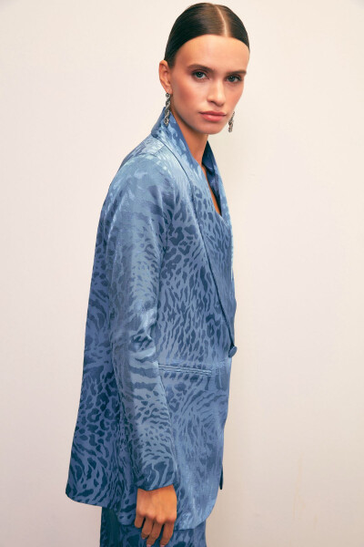 Shawl Collar Patterned Jacket - INDIGO - 5