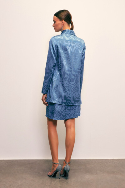 Shawl Collar Patterned Jacket - INDIGO - 6