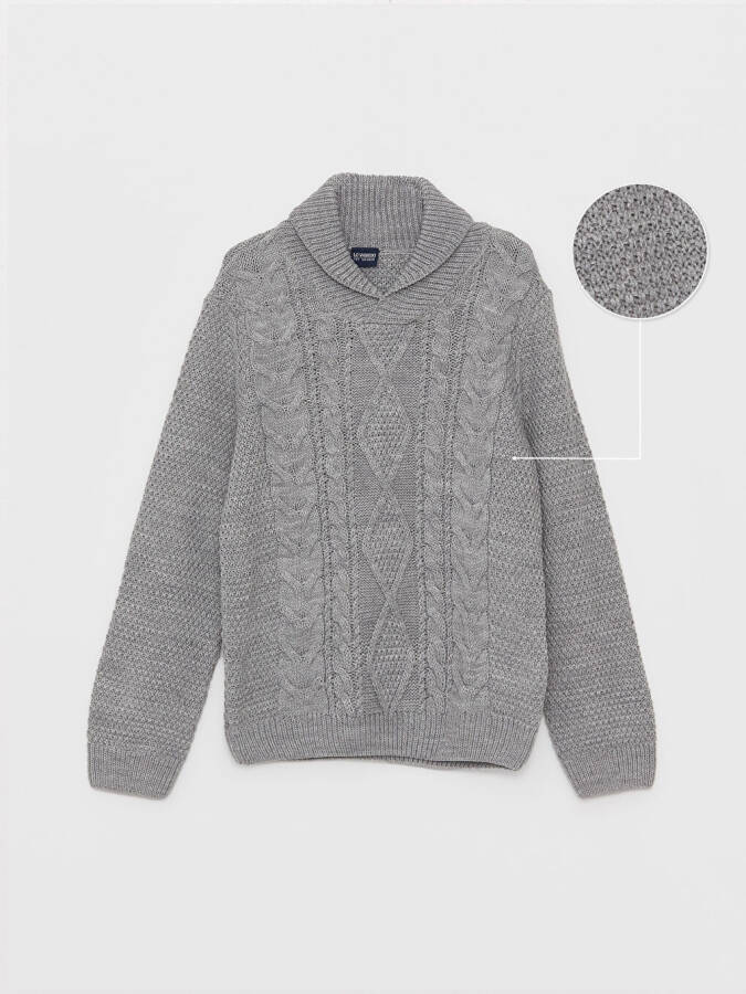 Shawl Collar Self-Patterned Boys' Knit Sweater - 1