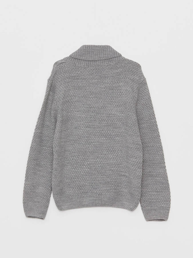 Shawl Collar Self-Patterned Boys' Knit Sweater - 2