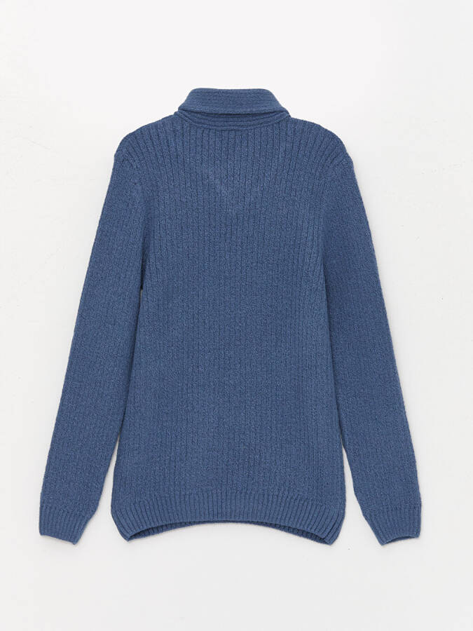 Shawl Collar Self-Patterned Boys' Knit Sweater - 2