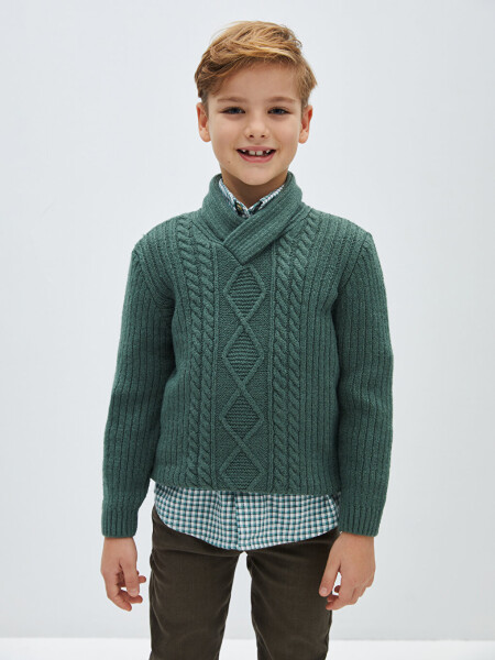 Shawl Collar Self-Patterned Boys' Knit Sweater - 13