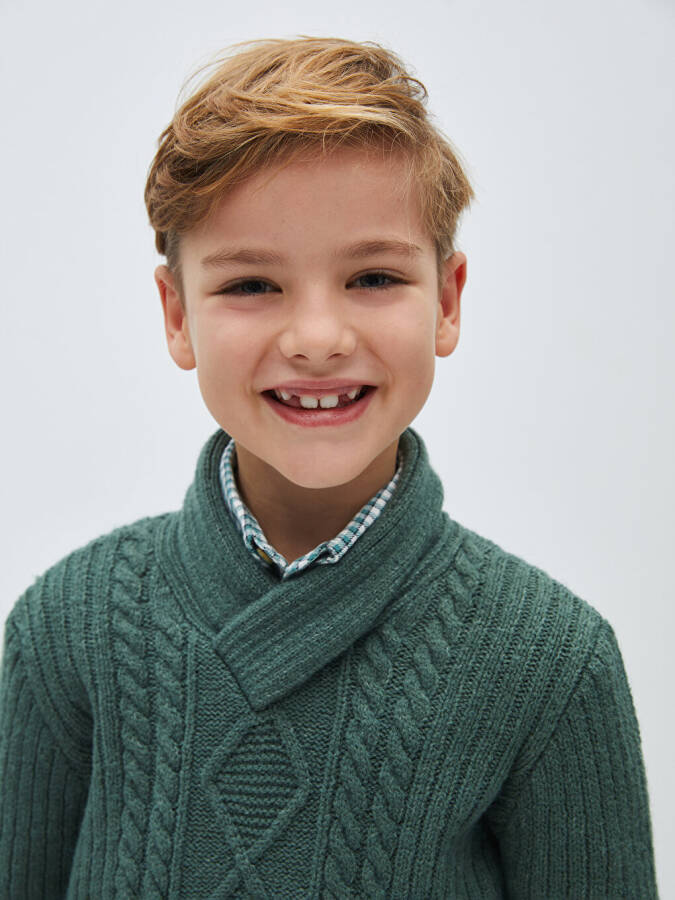 Shawl Collar Self-Patterned Boys' Knit Sweater - 15