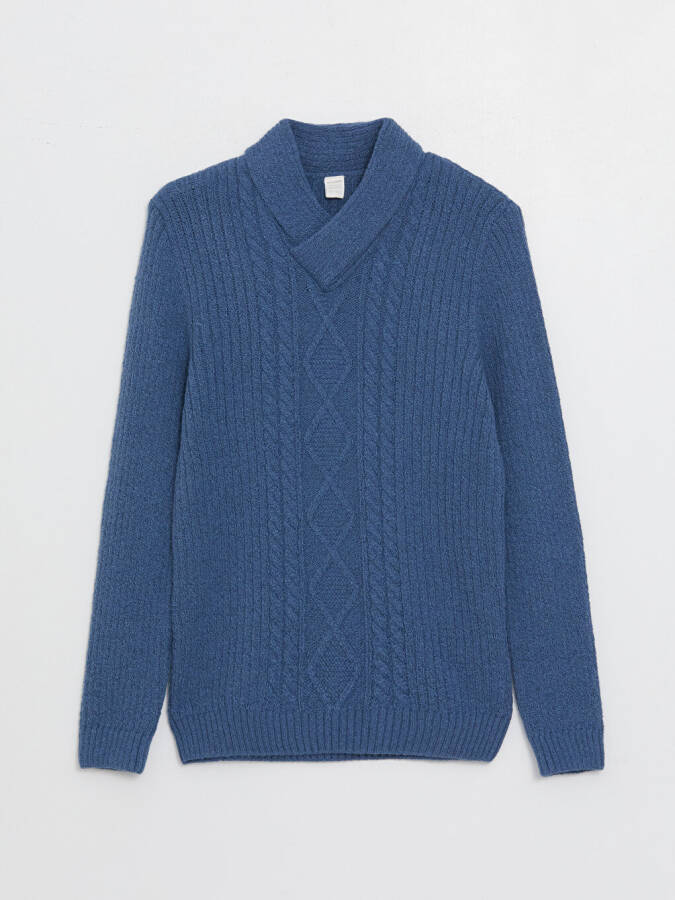 Shawl Collar Self-Patterned Boys' Knit Sweater - 16