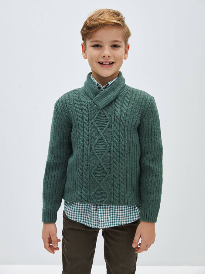 Shawl Collar Self-Patterned Boys' Knit Sweater - 7