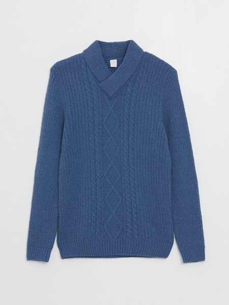 Shawl Collar Self-Patterned Boys' Knit Sweater - 10