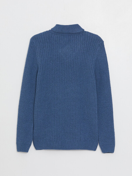 Shawl Collar Self-Patterned Boys' Knit Sweater - 11