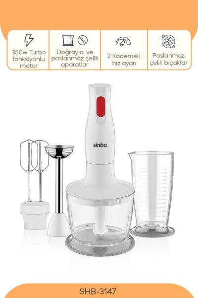 SHB-3147 3-Function Hand Blender Set - White / 400 Watt - 8