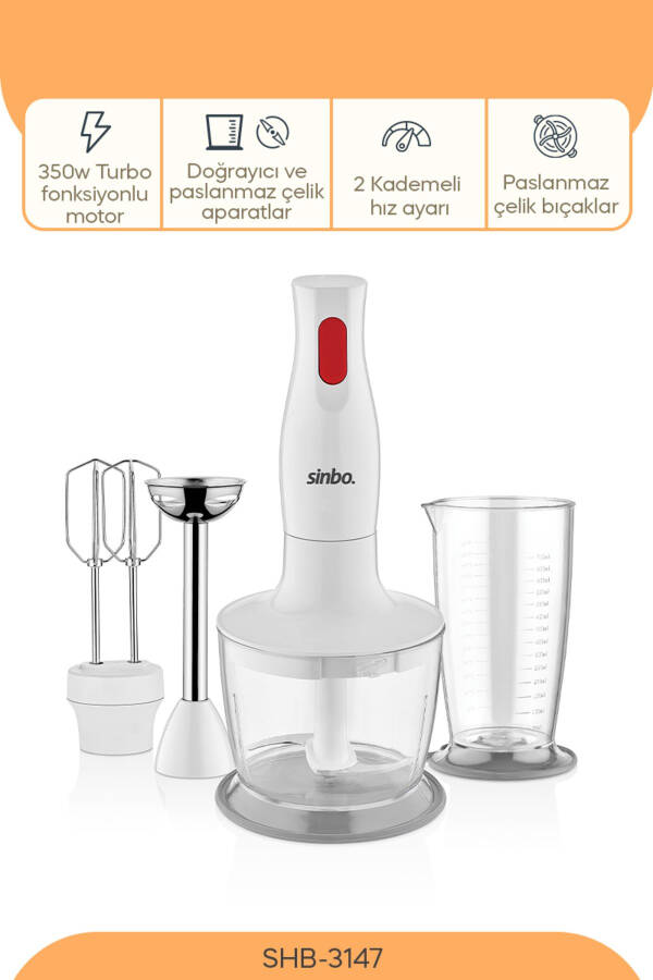 SHB-3147 3-Function Hand Blender Set - White / 400 Watt - 8