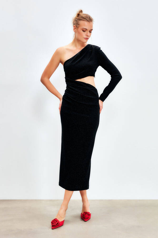 Shiny Long Dress - BLACK - 5