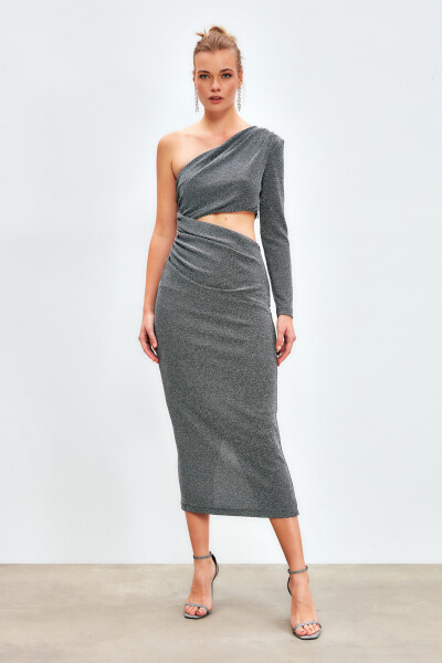 Shiny Long Dress - GRAY - 3