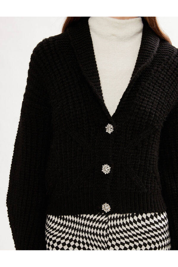 Shiny Stone Button V-Neck Cardigan - 5