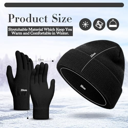 ShinyMatch Winter Beanie Hat Gloves Set, Soft Knitted Hat Stretchy Gloves Warm Skull Cap Set for Women Men Gifts - 2