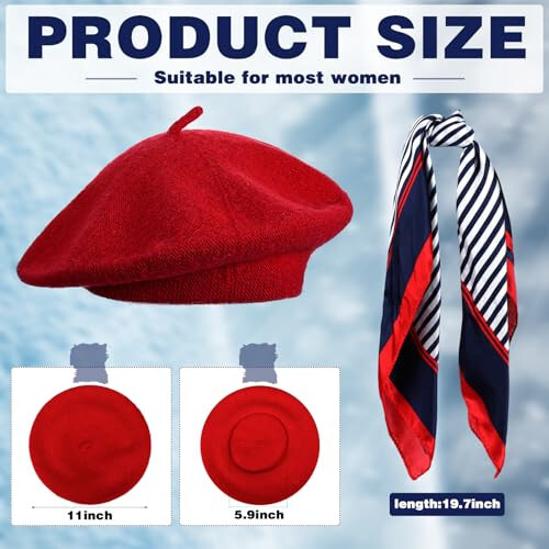 Shinymoon 24 Pcs Wool Beret Hat Bulk Winter Artist Beanie Beret Warm French Hat with Silky Neck Scarf for Women Girl Lady - 4