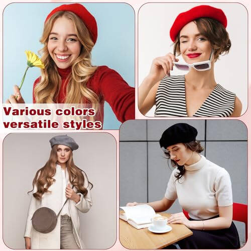 Shinymoon 48 Pcs Women Wool Beret Hat with Silky Scarf French Beret Bulk Artist Beret for Women Girls Winter - 5