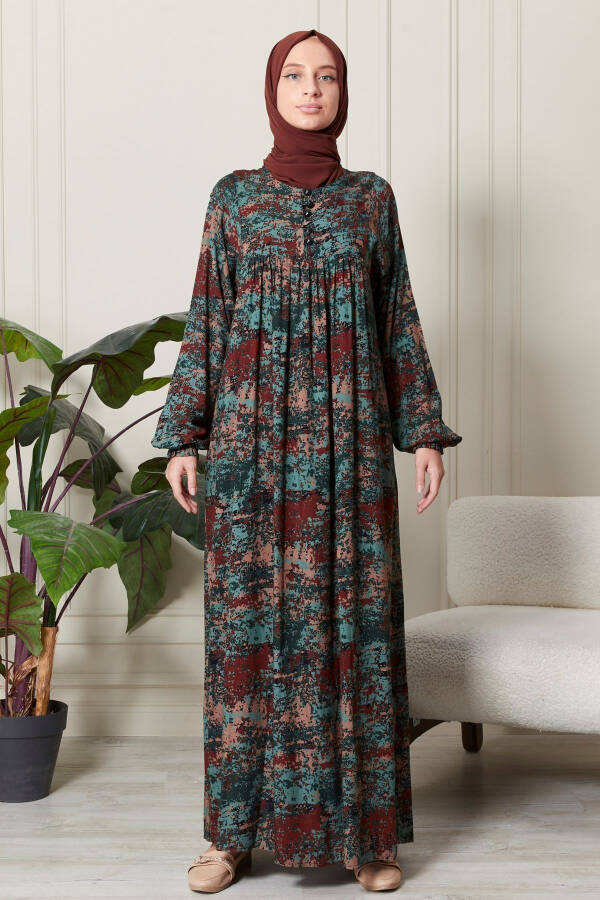 Shirred Robe Dress, Button Front Viscose Fabric Modest Clothing Mother's Dress Prayer Dress - 1