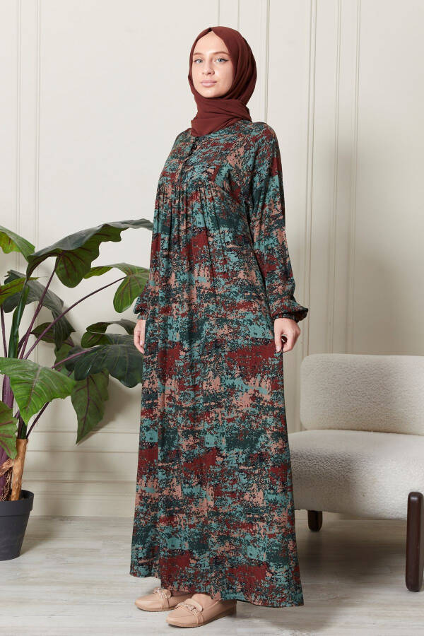 Shirred Robe Dress, Button Front Viscose Fabric Modest Clothing Mother's Dress Prayer Dress - 3