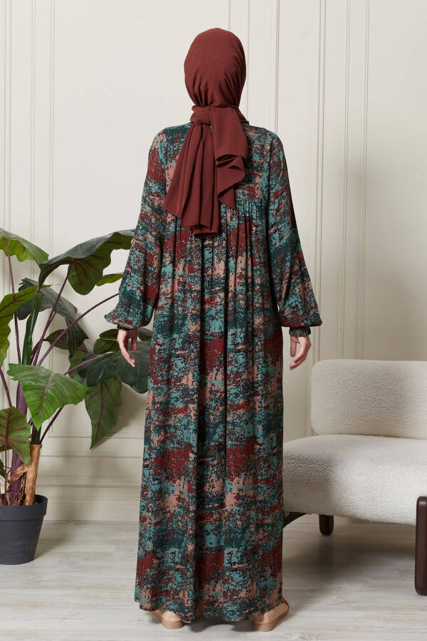 Shirred Robe Dress, Button Front Viscose Fabric Modest Clothing Mother's Dress Prayer Dress - 6