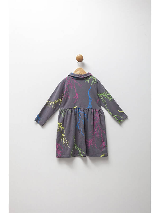 Shirt Collar Long Sleeve Printed Baby Girl Dress - 5