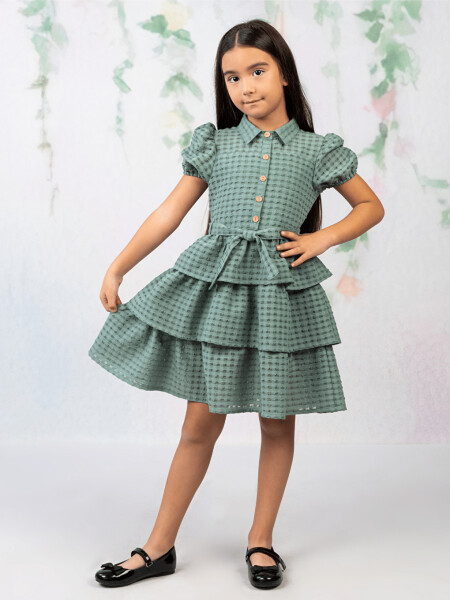 Shirt Collar Short Sleeve Girl Dress - 1