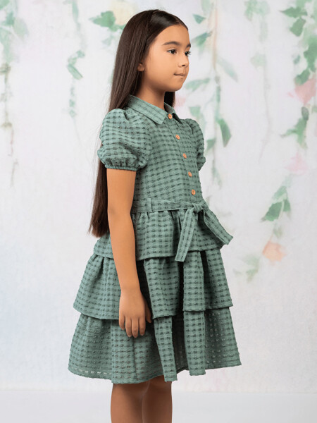 Shirt Collar Short Sleeve Girl Dress - 3