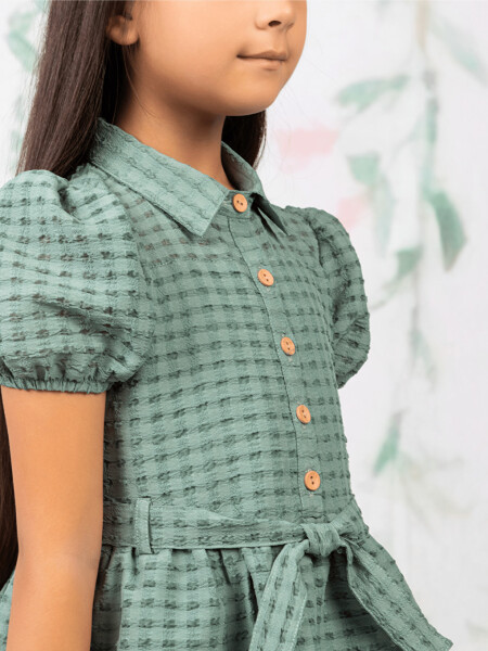 Shirt Collar Short Sleeve Girl Dress - 5